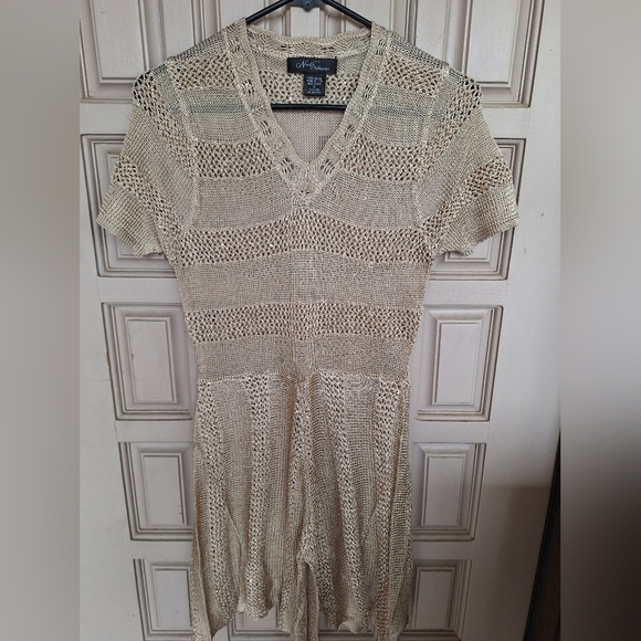 Crochet Knit Dress SzS Cream V Neck Short Sleeves Rayon - Picture 1 of 8